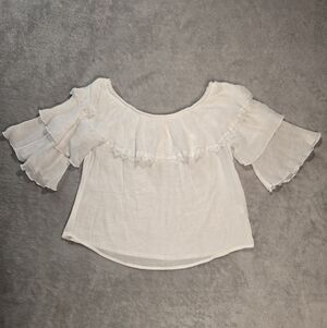 Parallel Skies Whimsigoth Lace Ruffle Peasant Blouse Coquette Cottagecore Fairy